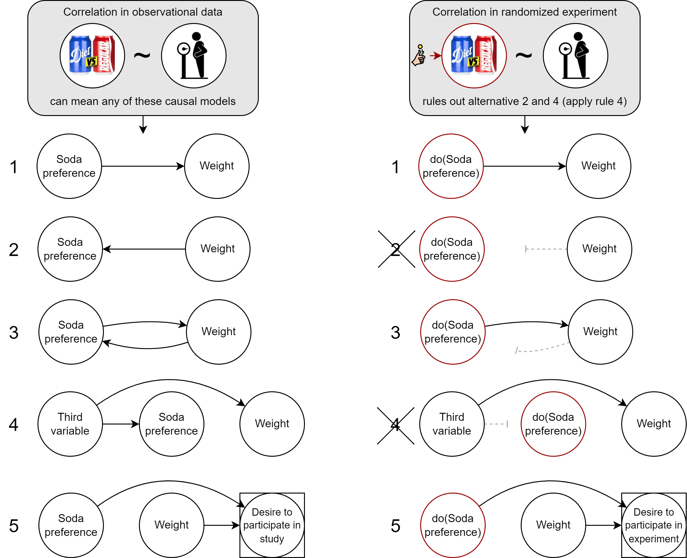 Squares in (5) indicate that the common outcome variable is selected on. See causal inference rule 7.